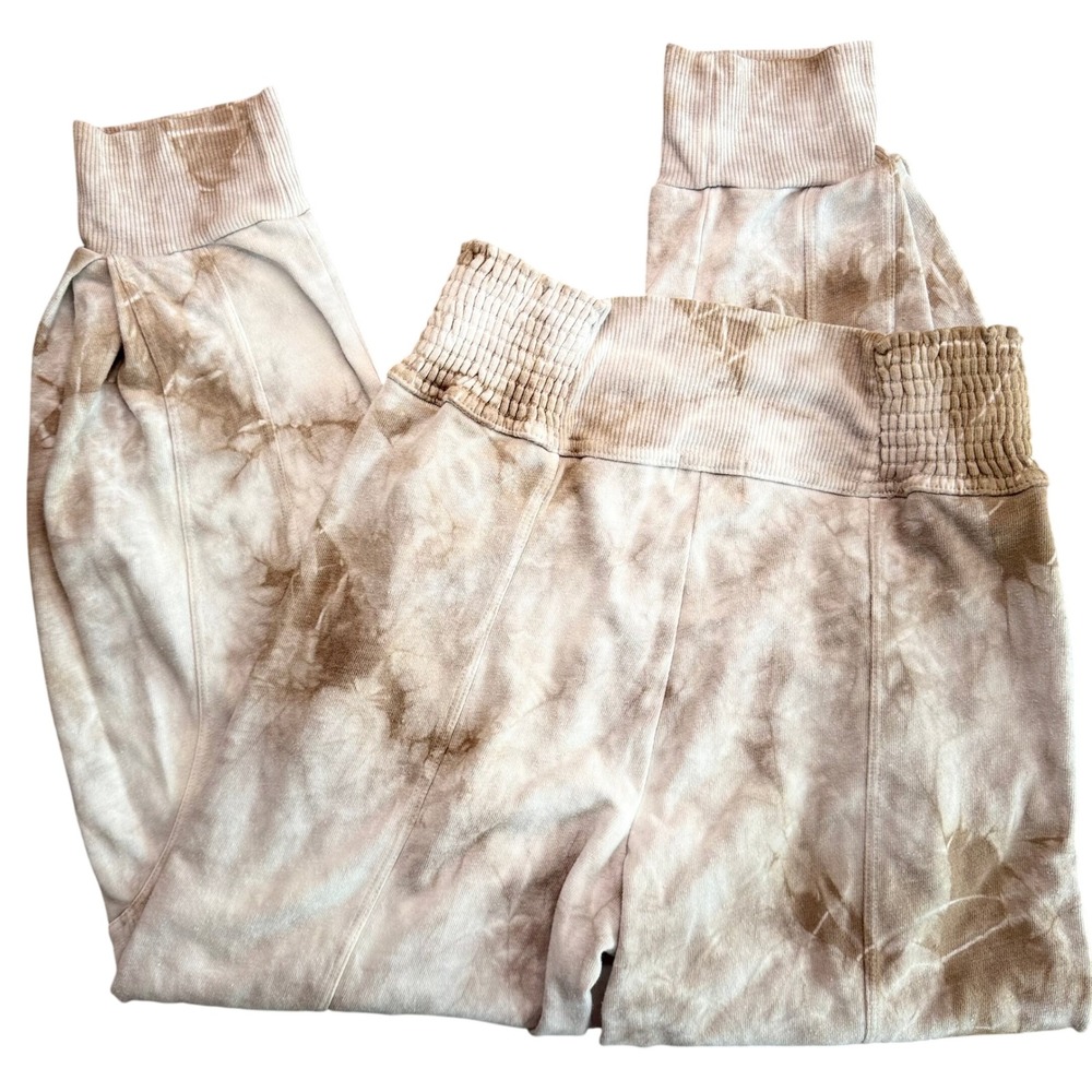 Sundry Super Soft Smocked Waist Jogger Size 2 Oversized Tan Tie Dye